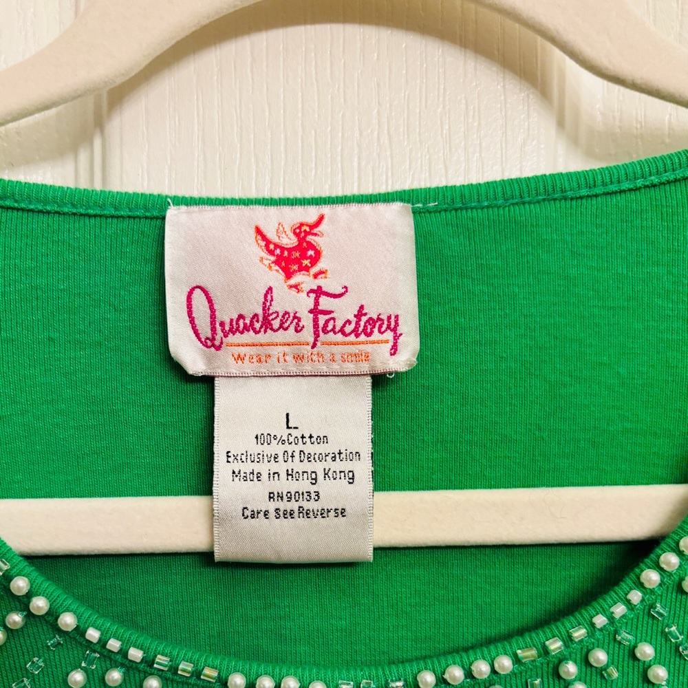 Quacker Factory Vibrant Green Long Sleeve w/ Starburst Top Women’s Large Cotton - Picture 4 of 10